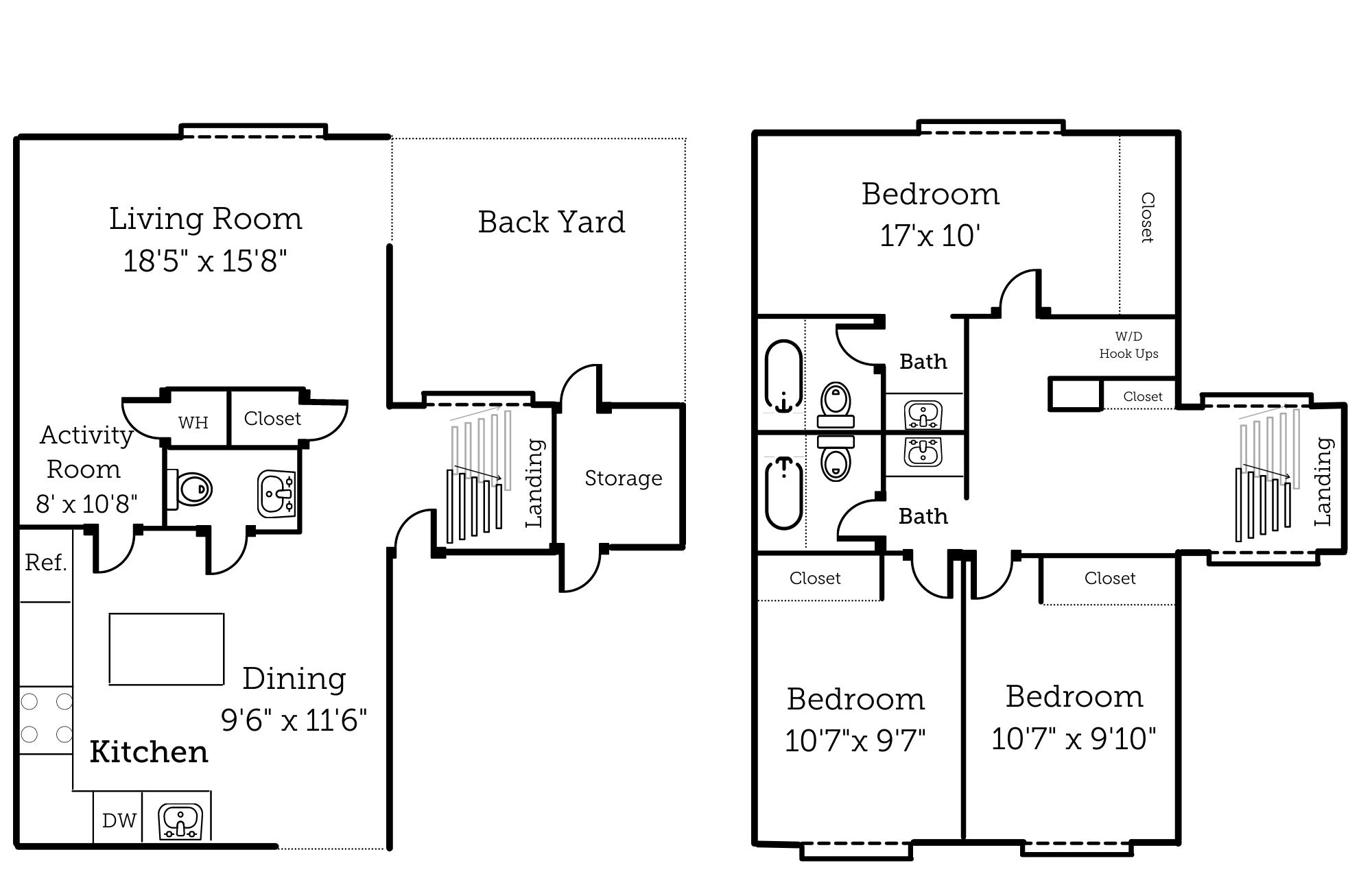 Floor plan for 3 beds, 2.5 baths, 1700 sqft
